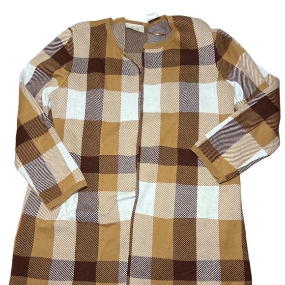 LOFT Plaid Cardigan in Brown and Cream - Picture 4 of 6
